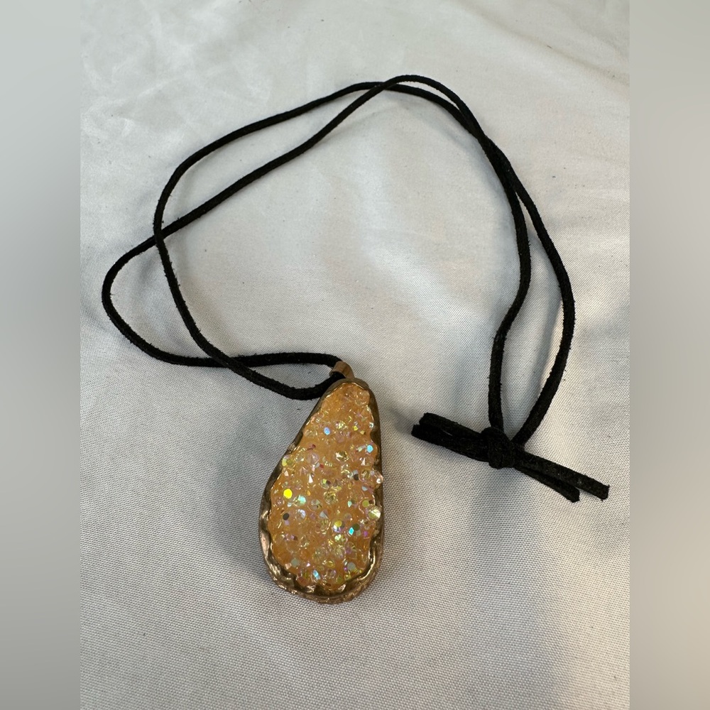 Long adjustable druzy style flip pendant necklace